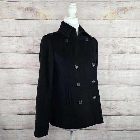 Vintage J. Crew 100% Wool Classic Double Breasted Peacoat Medium Black Y2K - Picture 6 of 8